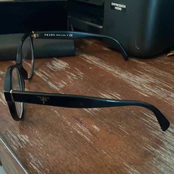 Prada VPR 01U 1AB-101 black gloss cat eye eyeglasses with black logo hard case - Picture 15 of 16